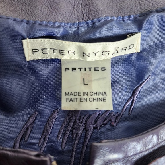 Peter Nygard Petites Purple Faux Leather Knit Jacket Womens L Embellished - Picture 4 of 7